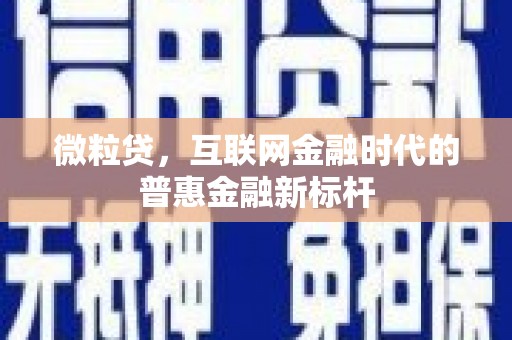 长寿微粒贷，互联网金融时代的普惠金融新标杆
